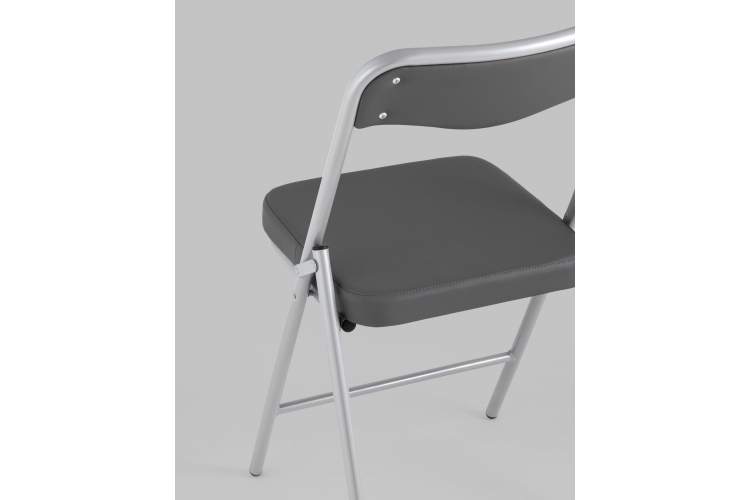 Складной стул Джонни экокожа серый каркас металлик-6