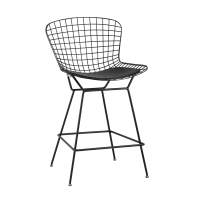 Стул полубарный с низкой спинкой Bertoia черный с черной подушкой Стул полубарный с низкой спинкой Bertoia черный с черной подушкой