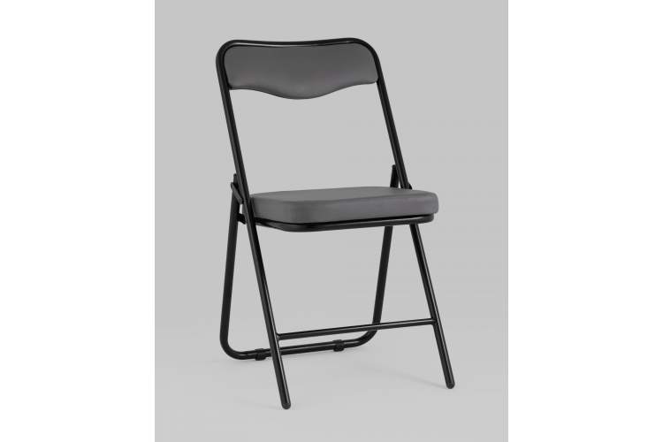 Складной стул Джонни экокожа серый каркас черный матовый-1
