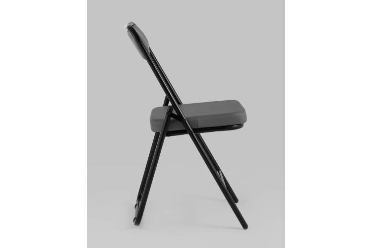 Складной стул Джонни экокожа серый каркас черный матовый-3