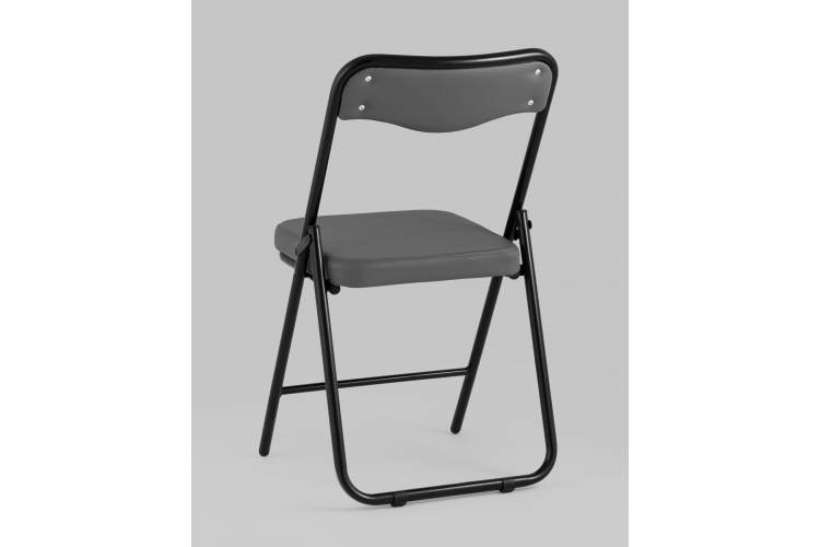 Складной стул Джонни экокожа серый каркас черный матовый-5
