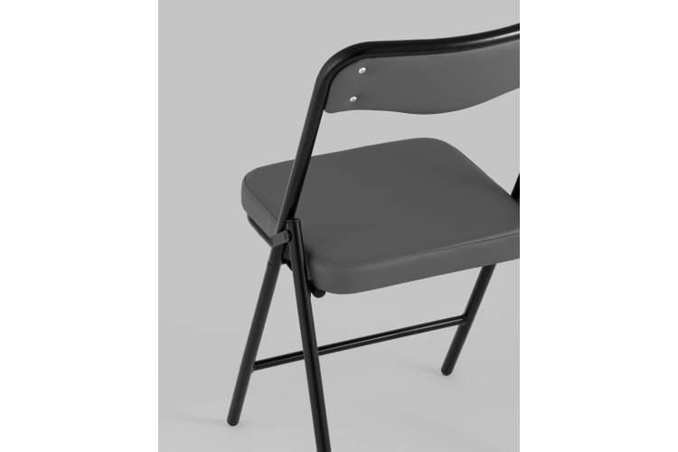Складной стул Джонни экокожа серый каркас черный матовый-6