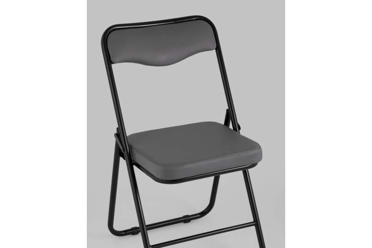 Складной стул Джонни экокожа серый каркас черный матовый-7
