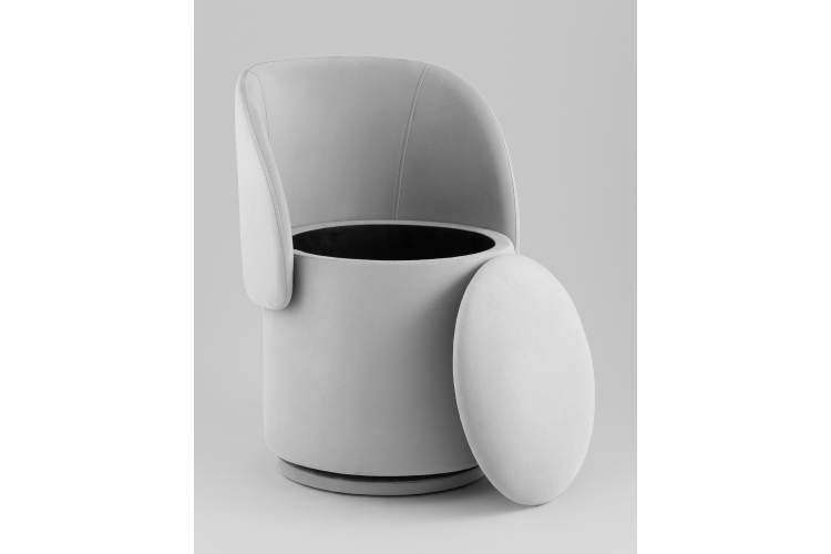 Пуф-трансформер Таунсвилл вращающийся с ящиком велюр светло-серый-6