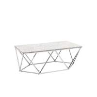 Журнальный столик Авалон 122*66 серый мрамор сталь серебро