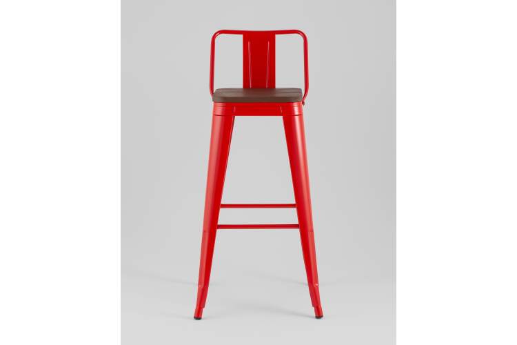 Стул барный TOLIX со спинкой красный глянцевый + темное дерево KD-2