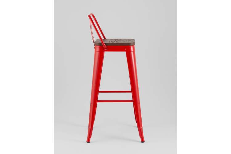 Стул барный TOLIX со спинкой красный глянцевый + темное дерево KD-3