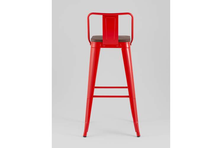 Стул барный TOLIX со спинкой красный глянцевый + темное дерево KD-4