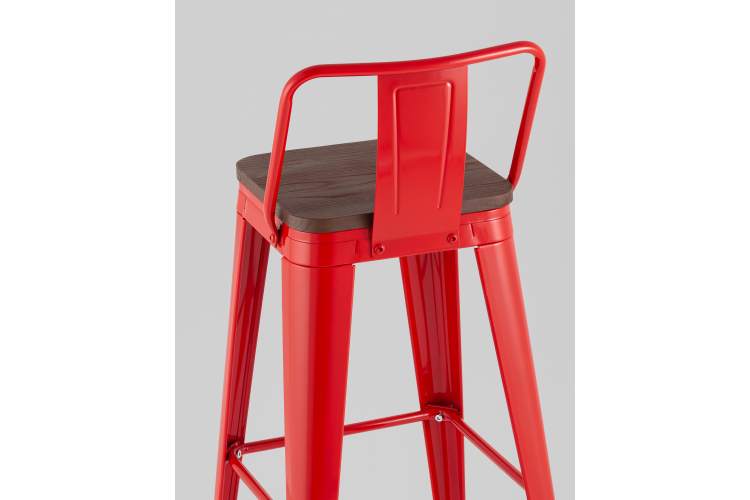 Стул барный TOLIX со спинкой красный глянцевый + темное дерево KD-6