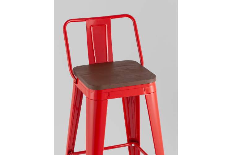 Стул барный TOLIX со спинкой красный глянцевый + темное дерево KD-7