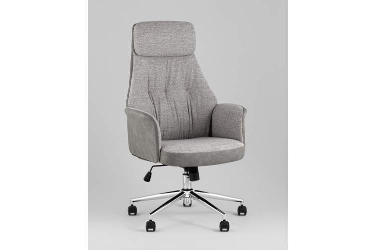 Кресло офисное TopChairs Neoma светло-серый экокожа ткань-1