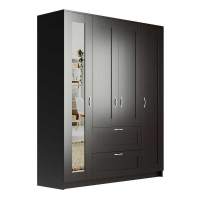 BRIMNES / СИРИУС шкаф четырехдверный с двумя выдвижными ящиками и зеркалом, цвет Дуб Венге