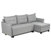 Диван-кровать угловой Туули серый, ткань рогожка