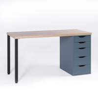 S01392 Ингар 2/5Т стол письменный 140x75x55, дуб беленый/серо-бирюзовый/черный