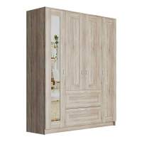 BRIMNES / СИРИУС шкаф четырехдверный с двумя выдвижными ящиками и зеркалом, цвет Дуб Сонома