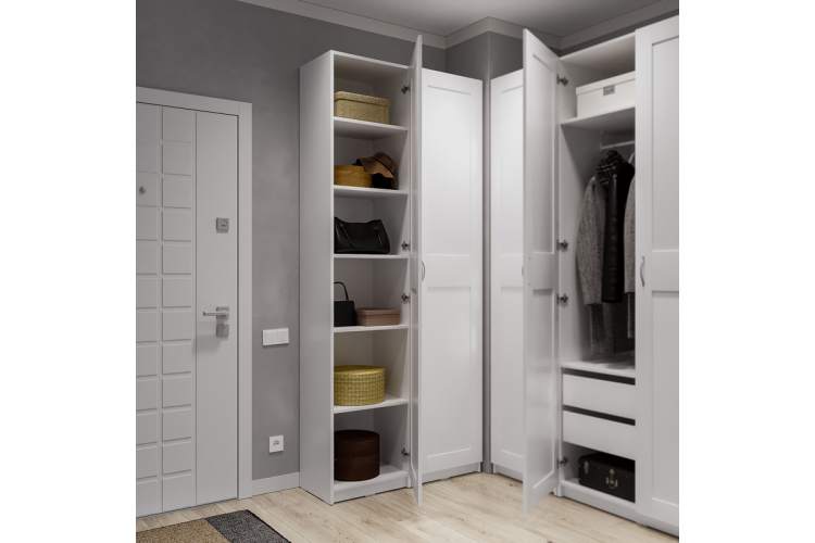 9.06.01.020.1 MAKS шкаф 1 дверь (РУЧКА-СКОБА) 50х38х233 белый RU-3