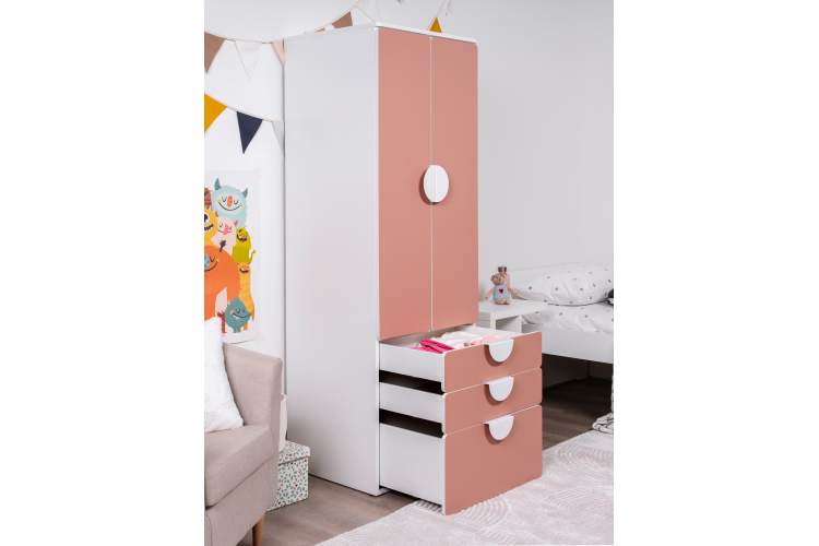 Шкаф СТУВА / ПИКСИ распашной с 2 дверьми, 3 ящиками и полкой 60x57x183, мечтательный пион-6