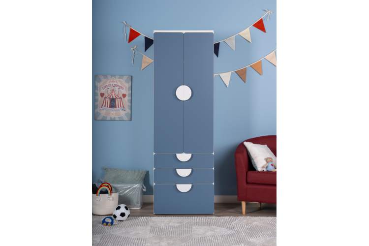 Шкаф СТУВА / ПИКСИ распашной с 2 дверьми, 3 ящиками и полкой 60x57x183, озорной василек-3