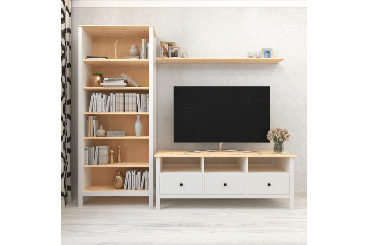 Стеллаж Ф-156.11 высокий из массива сосны, цвет белый/натуральный-3