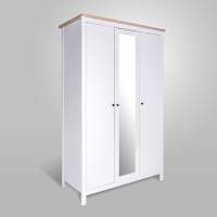 Шкаф распашной 3-х дверный САГА с зеркалом белый/ясень