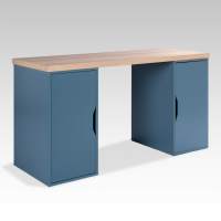 S01583 ИНГАР 2/ДВ/ДВ стол письменный 140x75x55, дуб беленый/серо-бирюзовый