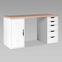 S01606 ИНГАР 2/5/ДВ стол письменный 140x75x55, дуб беленый/белый