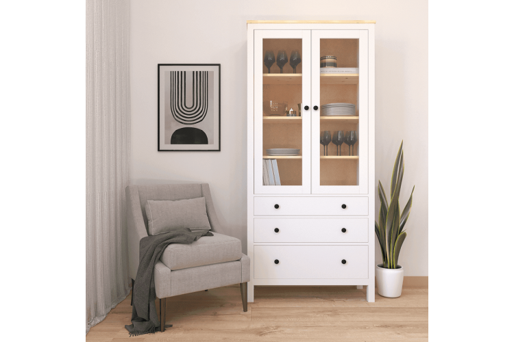 Шкаф витрина ХЕМНЭС 3 ящика цвет белый/натуральный IKEA-3