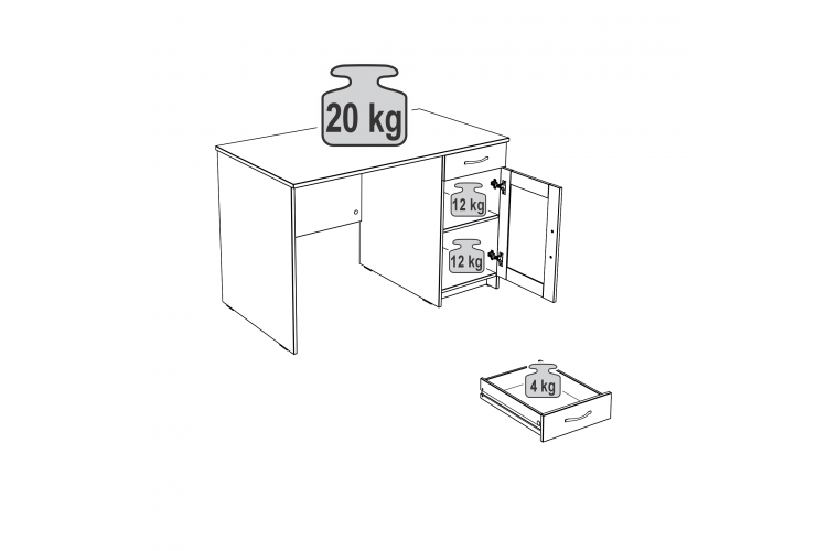 Стол КАСТОР письменный с одной тумбой и одним ящиком, цвет белый-3