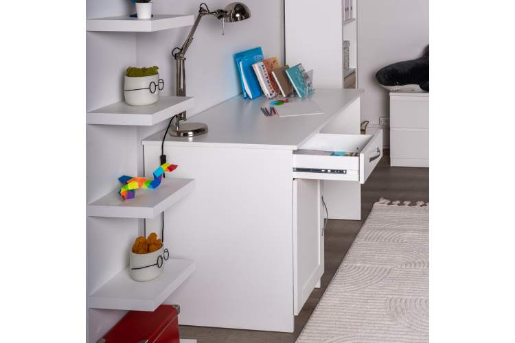 Стол КАСТОР письменный с одной тумбой и одним ящиком, цвет белый-8