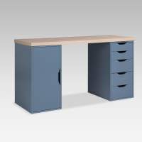 S01613 ИНГАР 2/5/ДВ стол письменный 140x75x55, дуб беленый/серо-бирюзовый