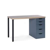 S01378 Ингар 1/5Т стол письменный 120x75x55, дуб беленый/серо-бирюзовый/черный