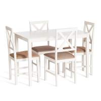 Обеденный комплект Хадсон (стол + 4 стула)/ Hudson Dining Set дерево гевея/мдф, стол: 110х70х75см / стул: 44х42х89см, ivory white (слоновая кость), ткань кор.-зол Обеденный комплект Хадсон (стол + 4 стула)/ Hudson Dining Set дерево гевея/мдф, стол: 110х70х75см / стул: 44х42х89см, ivory white (слоновая кость), ткань кор.-зол