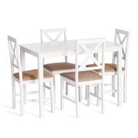 Обеденный комплект Хадсон (стол + 4 стула)/ Hudson Dining Set дерево гевея/мдф, стол: 110х70х75см / стул: 44х42х89см, pure white (белый 2-1), ткань кор.-зол.(1505 Обеденный комплект Хадсон (стол + 4 стула)/ Hudson Dining Set дерево гевея/мдф, стол: 110х70х75см / стул: 44х42х89см, pure white (белый 2-1), ткань кор.-зол.(1505