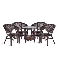 Комплект "PELANGI" 02/15 ( стол со стеклом + 4 кресла ) [без подушек] ротанг, кресло 65х65х77см, стол диаметр 64х61см, walnut (грецкий орех)