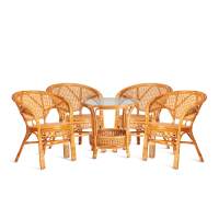 Комплект "PELANGI" 02/15 ( стол со стеклом + 4 кресла ) [без подушек] ротанг, кресло 65х65х77см, стол диаметр 64х61см, Honey (мед)