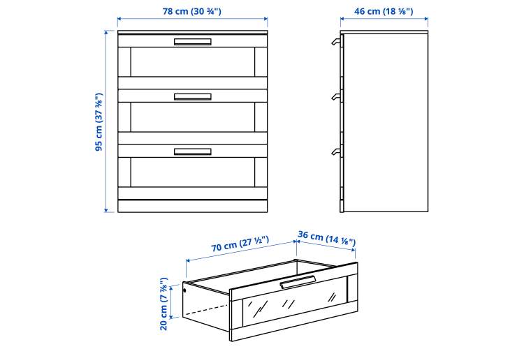 Комод БРИМНЭС 3 ящика, цвет белый, IKEA brimnes-3