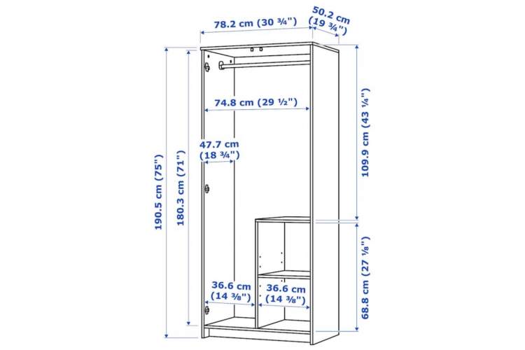 Шкаф платяной 2-дверный IKEA BRIMNES, 78х190 см, белый-3