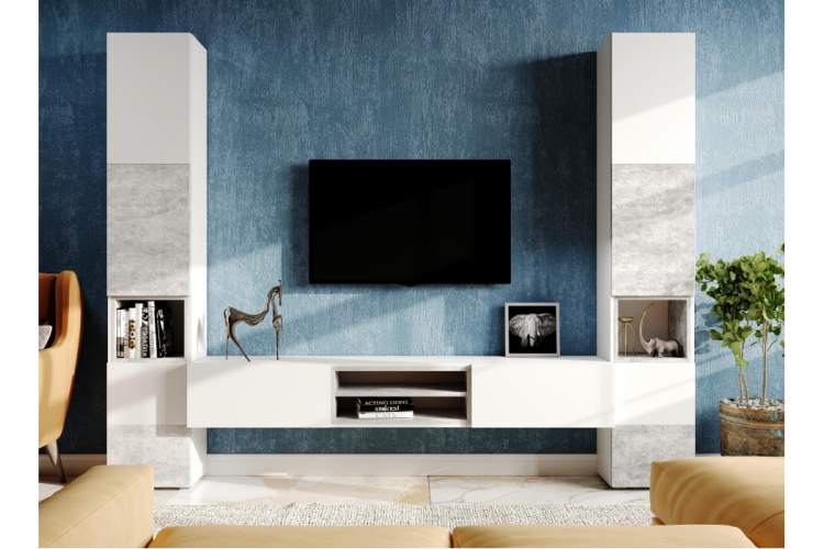 ТВ-тумба Лонгфорд белый / бетон светлый-1