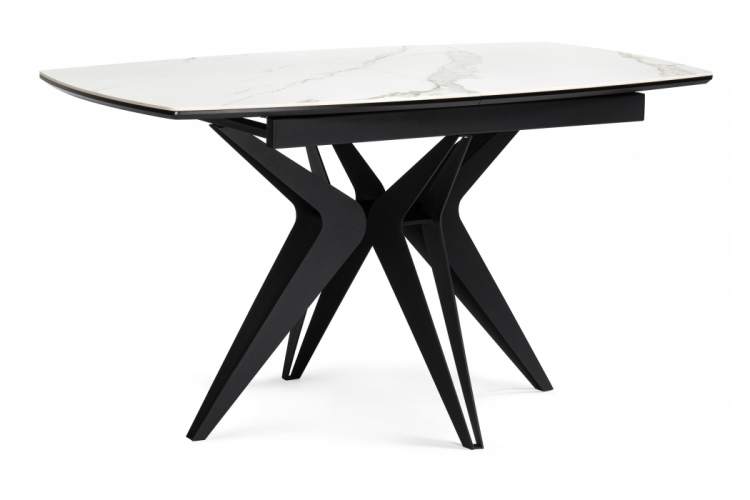 Керамический стол Риполь 160(205)х89 белый мрамор snow white / черный