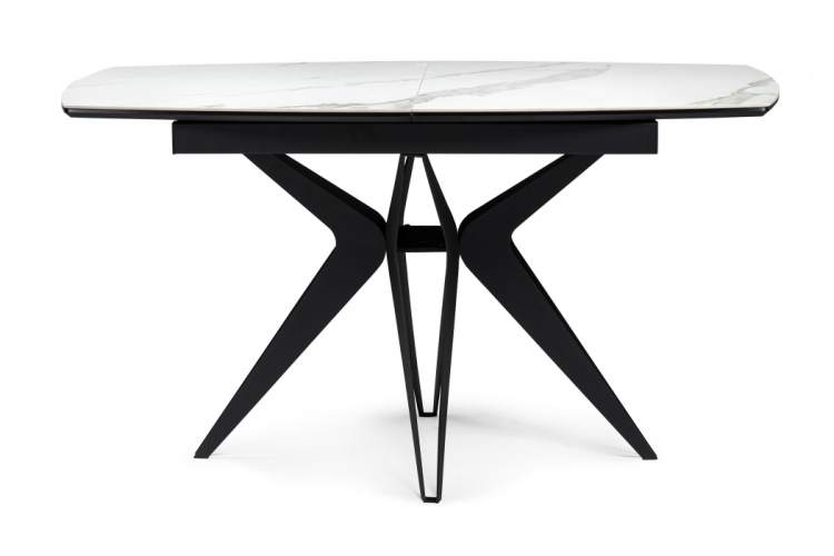Керамический стол Риполь 160(205)х89 белый мрамор snow white / черный-9