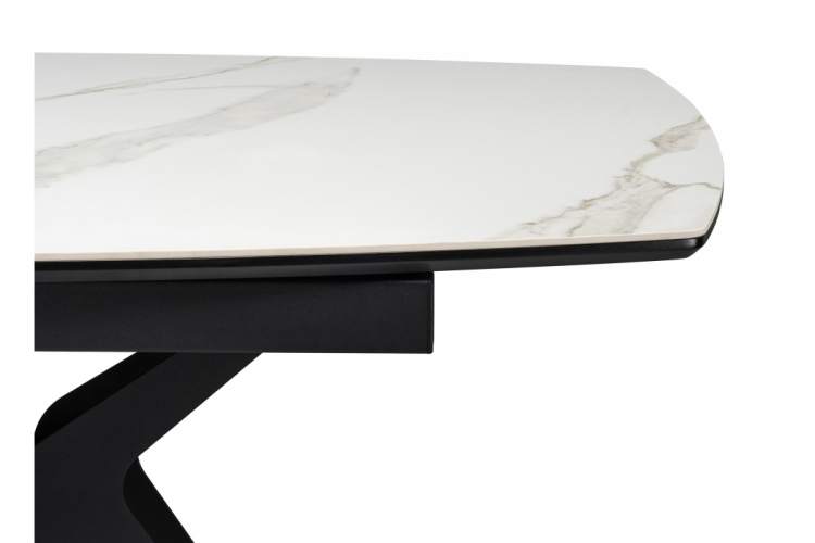 Керамический стол Риполь 160(205)х89 белый мрамор snow white / черный-11