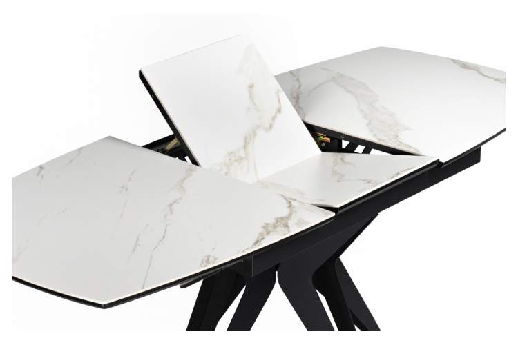 Керамический стол Риполь 160(205)х89 белый мрамор snow white / черный-12