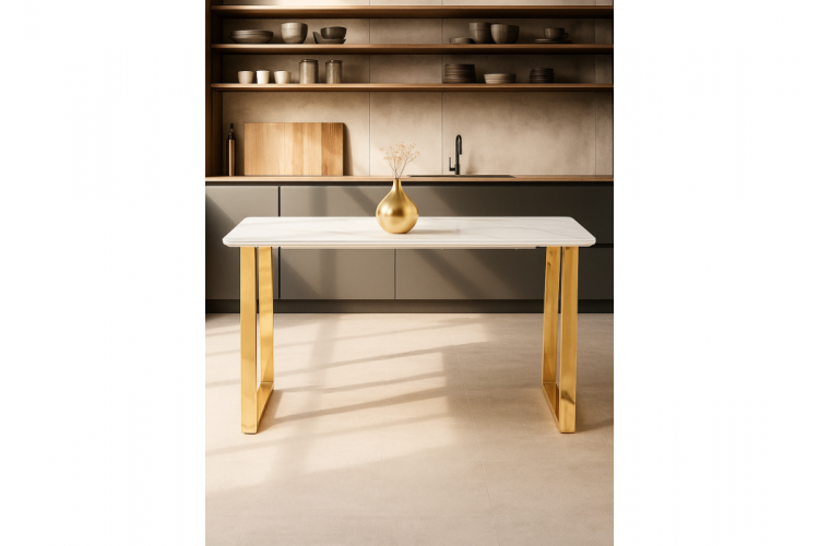 Керамический стол Селена 2 160х90х77 белый мрамор / золото-1