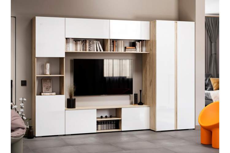 Шкаф Алетра ПЛ01-1600 дуб крафт серый / глянец белый-1