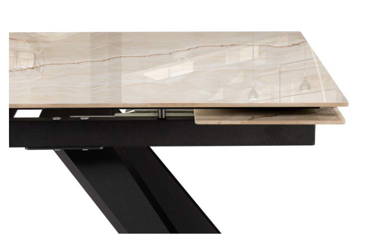 Керамический стол Морсби 140(200)х80х80 butterfly onyx beige / черный-7