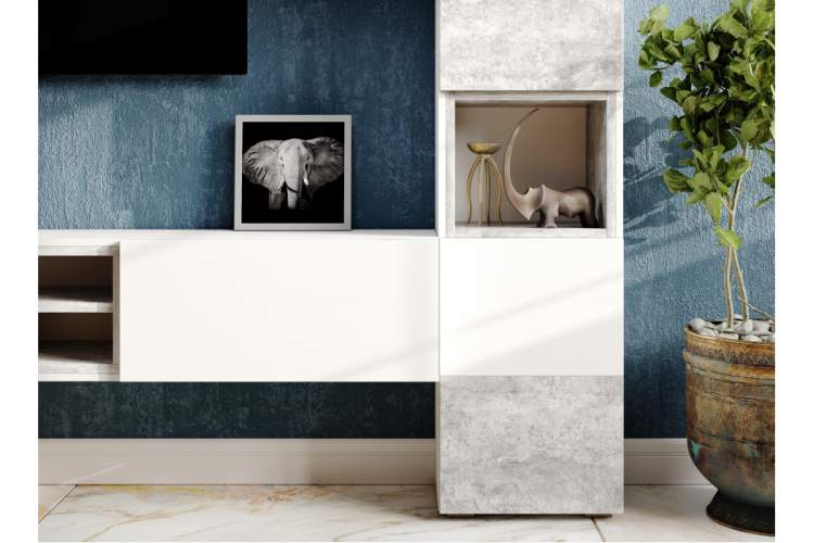 ТВ-тумба Лонгфорд белый / бетон светлый-5