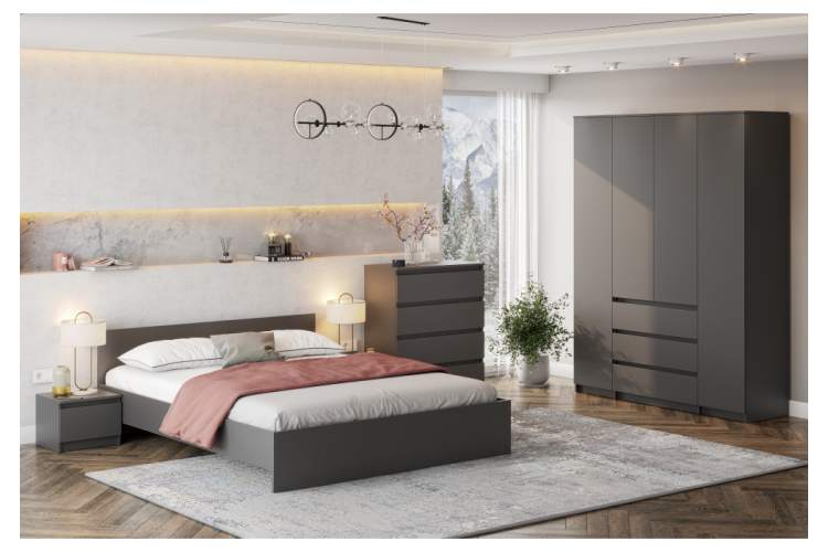 Шкаф Сибити четырехстворчатый графит серый-1