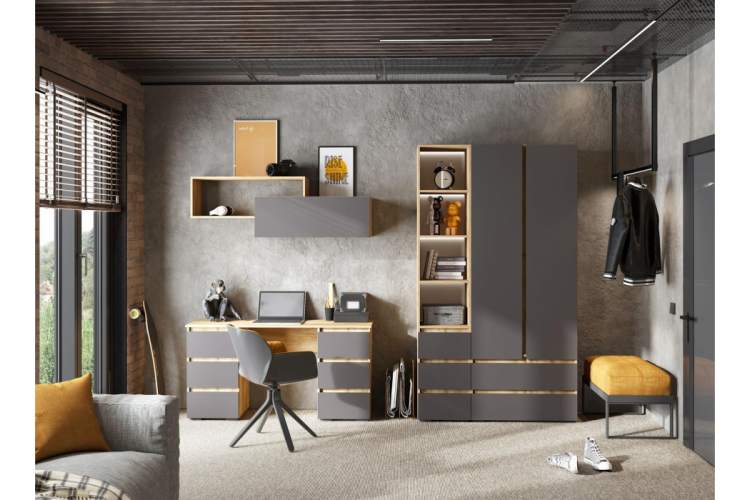 Компьютерный стол Элла ПС 02 серый графит 0162 / дуб крафт золото-1