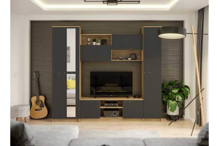 Готовая гостиная Бертелена дуб крафт серый / серый графит