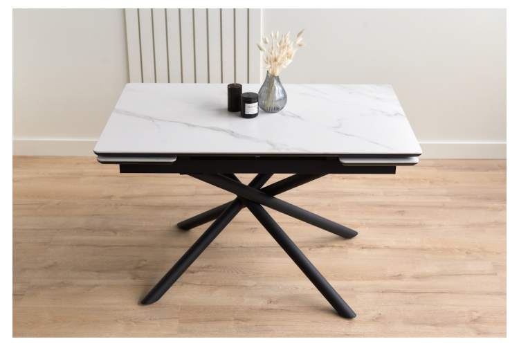 Керамический стол Мэриан 120(180)х80 snow alpin white / черный-9